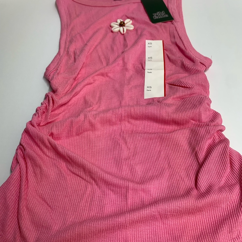 wild fable Pink Ribbed Tank Top with Daisy Detail